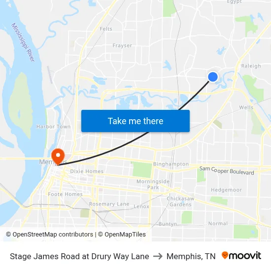 Stage James Road at Drury Way Lane to Memphis, TN map