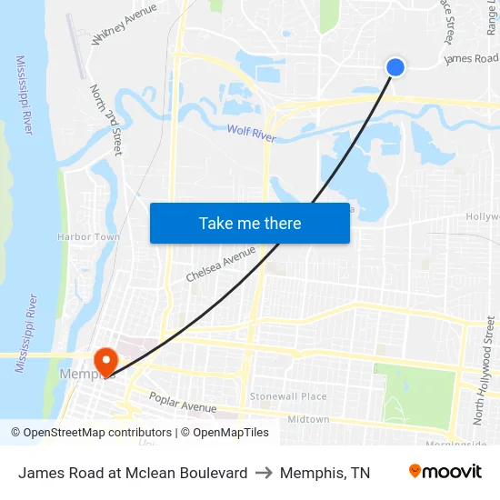 James Road at Mclean Boulevard to Memphis, TN map