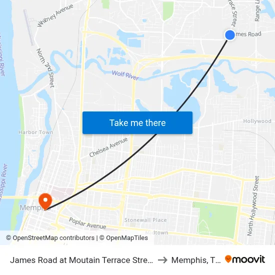 James Road at Moutain Terrace Street to Memphis, TN map
