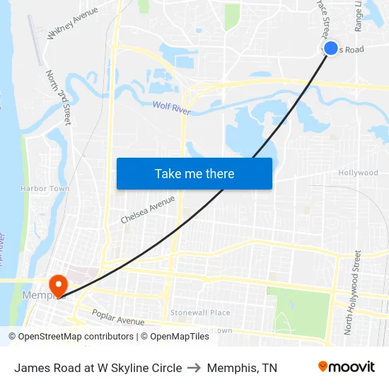 James Road at W Skyline Circle to Memphis, TN map