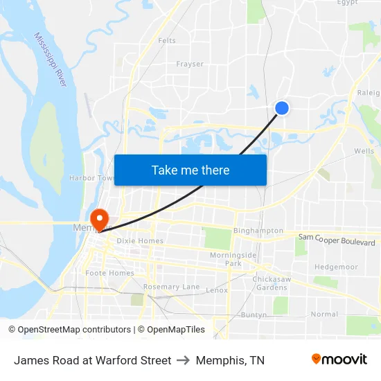 James Road at Warford Street to Memphis, TN map