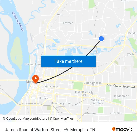 James Road at Warford Street to Memphis, TN map