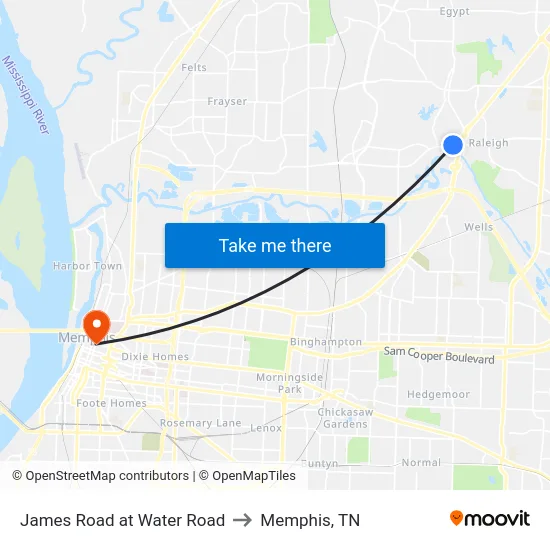 James Road at Water Road to Memphis, TN map