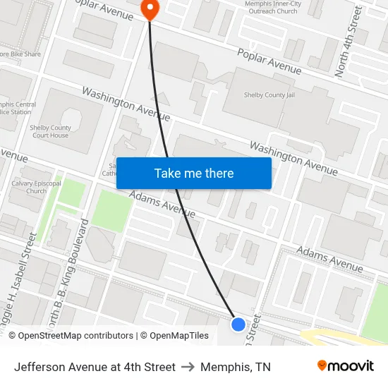 Jefferson Avenue at 4th Street to Memphis, TN map