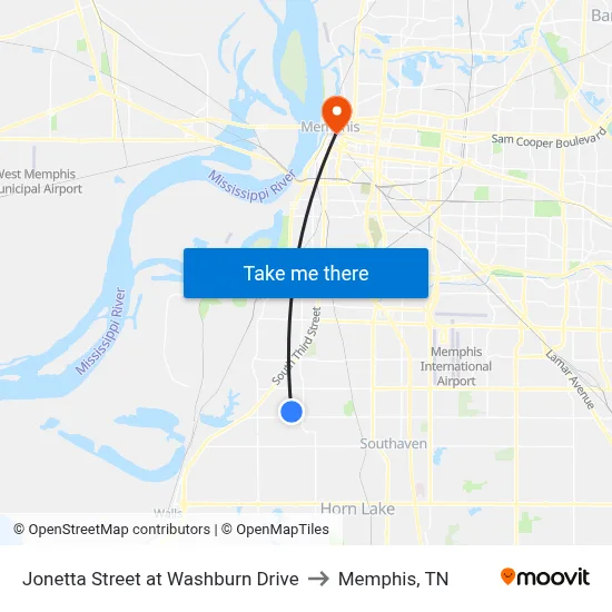 Jonetta Street at Washburn Drive to Memphis, TN map