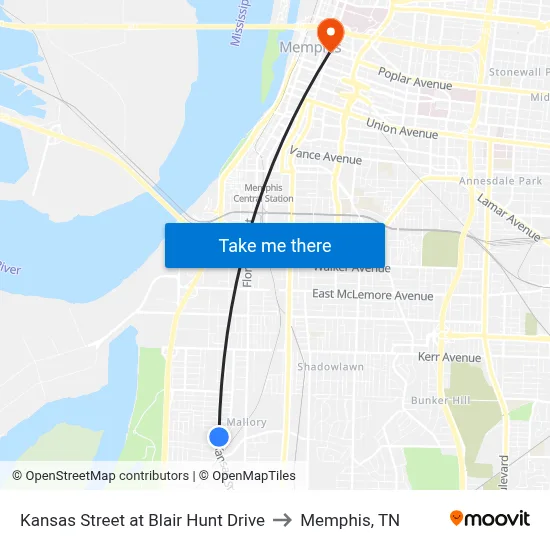 Kansas Street at Blair Hunt Drive to Memphis, TN map