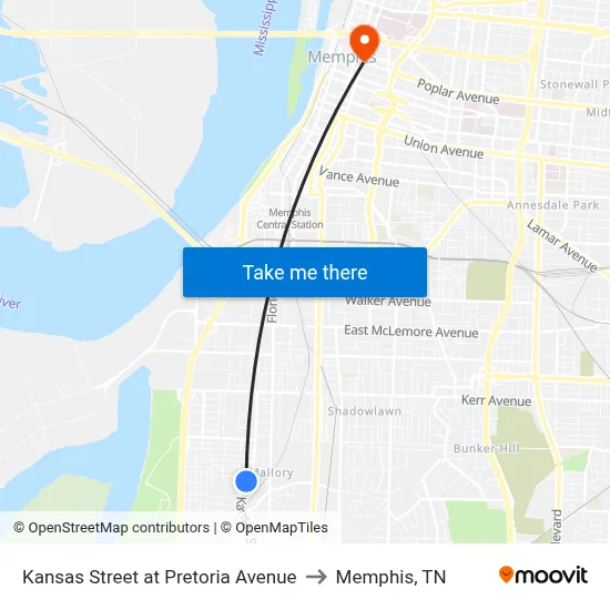 Kansas Street at Pretoria Avenue to Memphis, TN map