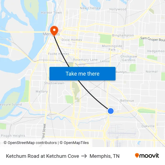 Ketchum Road at Ketchum Cove to Memphis, TN map