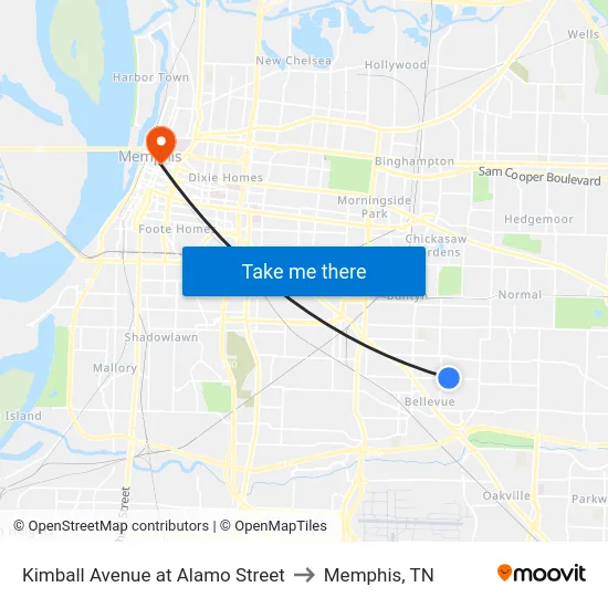 Kimball Avenue at Alamo Street to Memphis, TN map