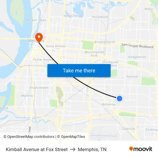 Kimball Avenue at Fox Street to Memphis, TN map
