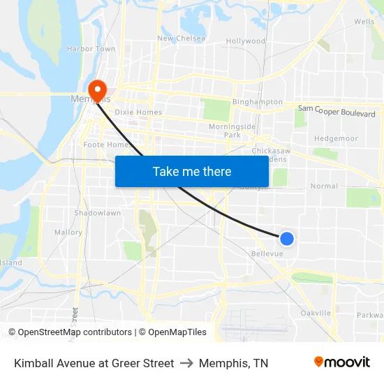 Kimball Avenue at Greer Street to Memphis, TN map