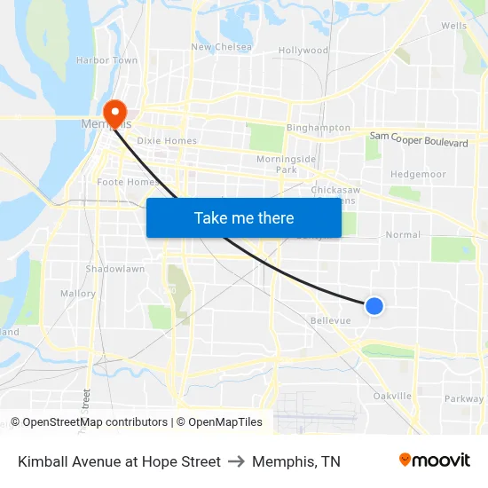 Kimball Avenue at Hope Street to Memphis, TN map