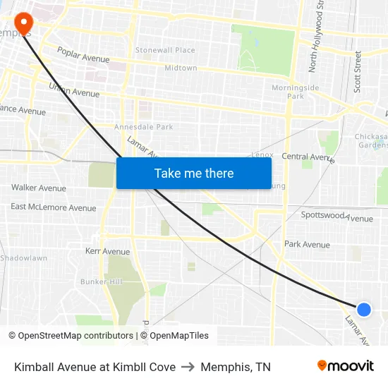Kimball Avenue at Kimbll Cove to Memphis, TN map