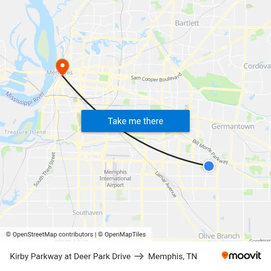 Kirby Parkway at Deer Park Drive to Memphis, TN map