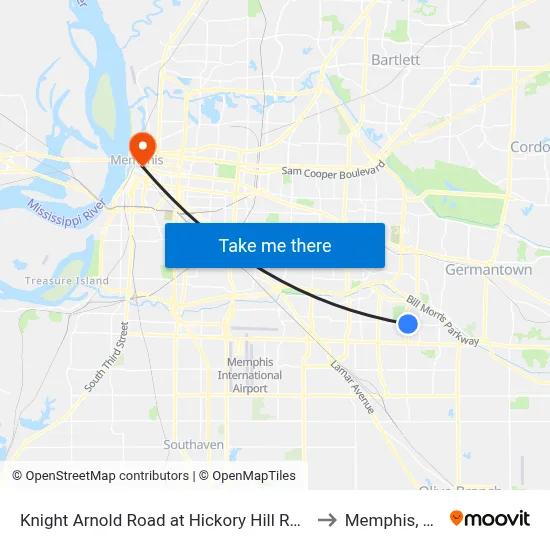 Knight Arnold Road at Hickory Hill Road to Memphis, TN map