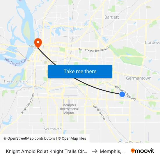 Knight Arnold Rd at Knight Trails Circle to Memphis, TN map