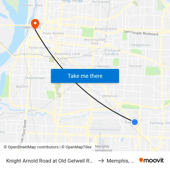 Knight Arnold Road at Old Getwell Road to Memphis, TN map