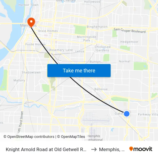 Knight Arnold Road at Old Getwell Road to Memphis, TN map