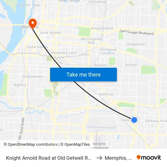Knight Arnold Road at Old Getwell Road to Memphis, TN map
