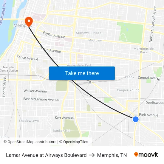 Lamar Avenue at Airways Boulevard to Memphis, TN map