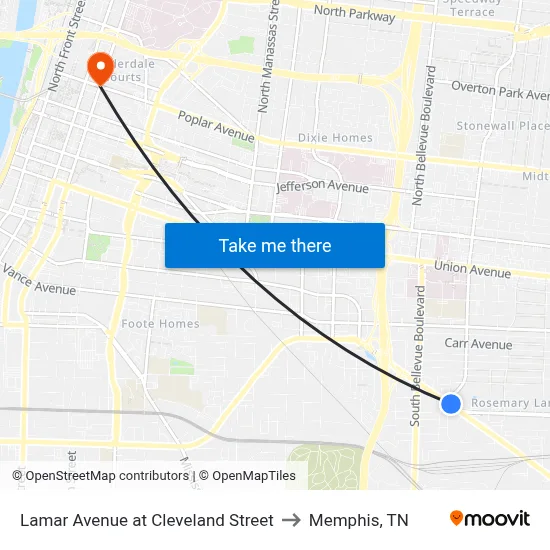 Lamar Avenue at Cleveland Street to Memphis, TN map