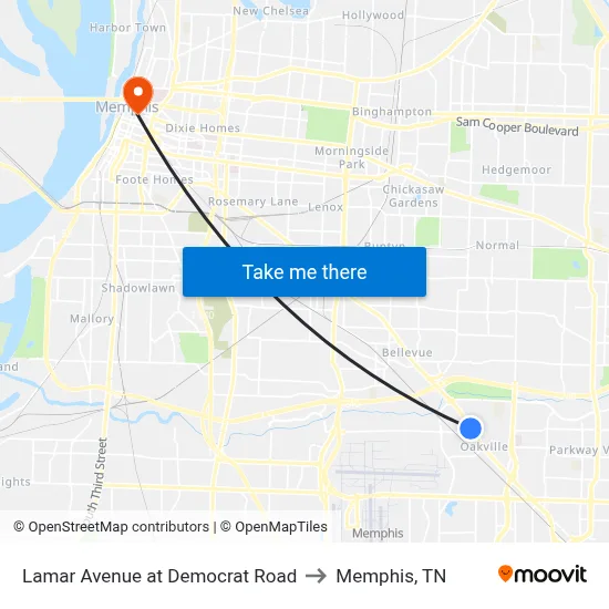 Lamar Avenue at Democrat Road to Memphis, TN map