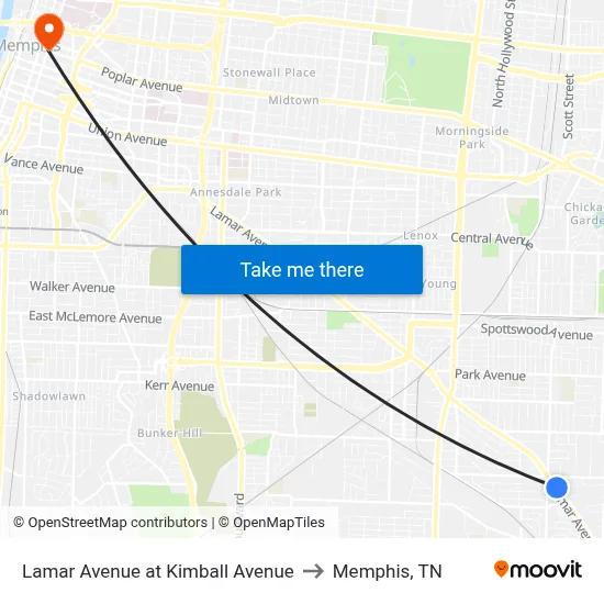Lamar Avenue at Kimball Avenue to Memphis, TN map