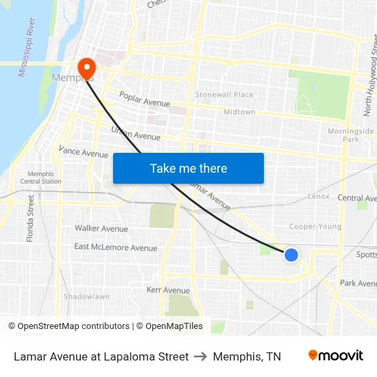 Lamar Avenue at Lapaloma Street to Memphis, TN map