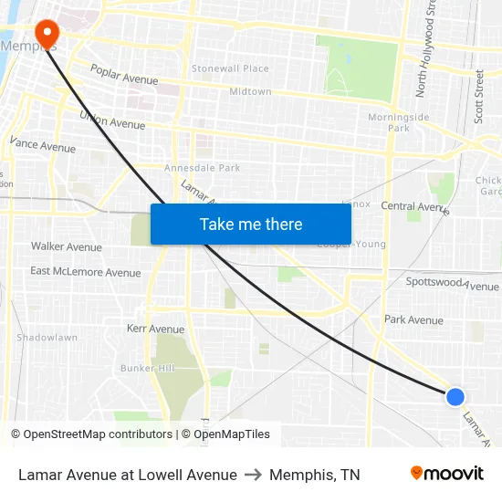 Lamar Avenue at Lowell Avenue to Memphis, TN map