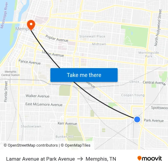 Lamar Avenue at Park Avenue to Memphis, TN map