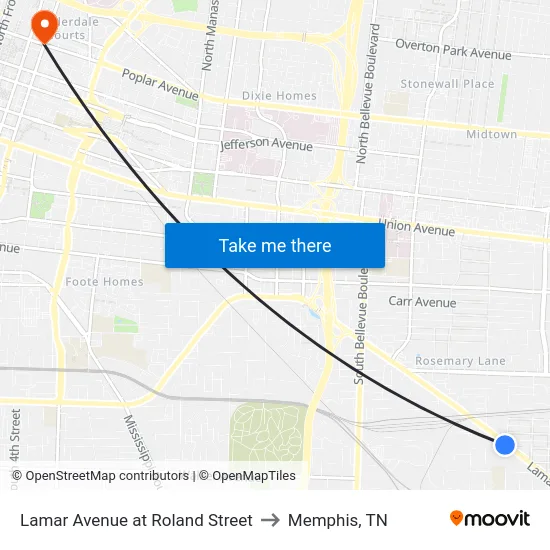Lamar Avenue at Roland Street to Memphis, TN map