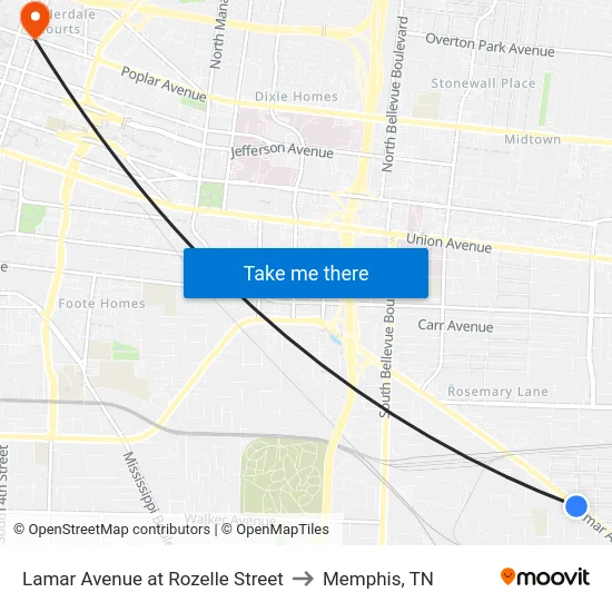 Lamar Avenue at Rozelle Street to Memphis, TN map