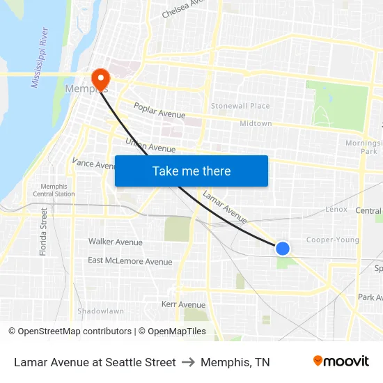 Lamar Avenue at Seattle Street to Memphis, TN map
