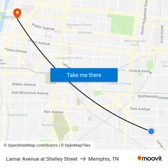 Lamar Avenue at Shelley Street to Memphis, TN map