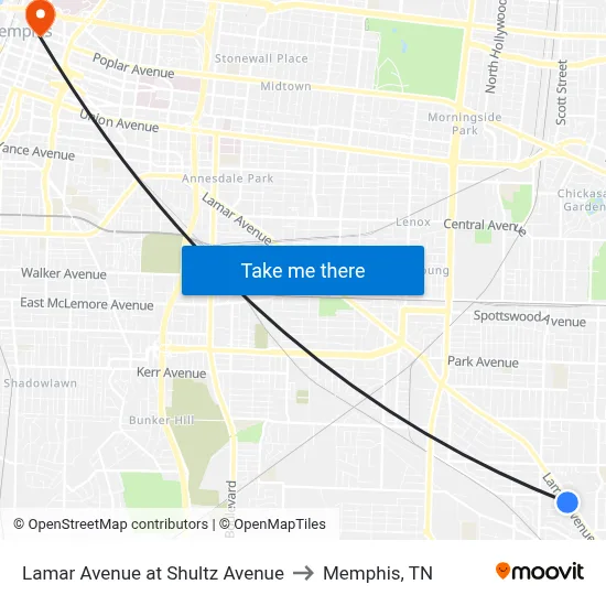 Lamar Avenue at Shultz Avenue to Memphis, TN map