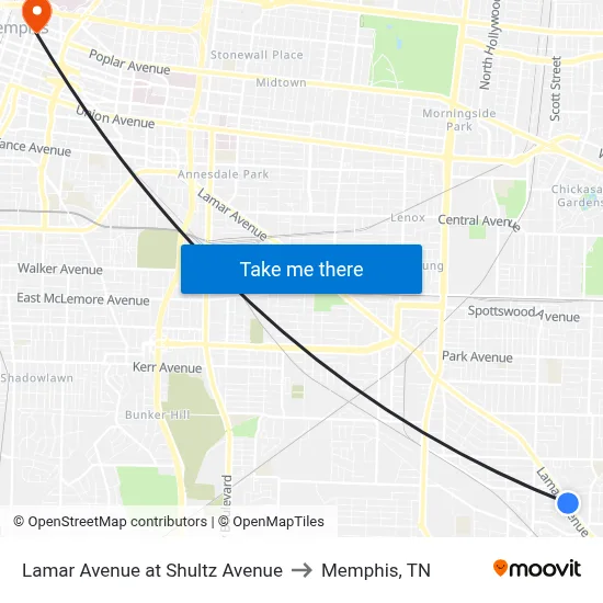 Lamar Avenue at Shultz Avenue to Memphis, TN map