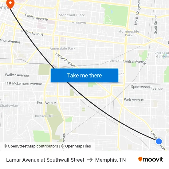 Lamar Avenue at Southwall Street to Memphis, TN map