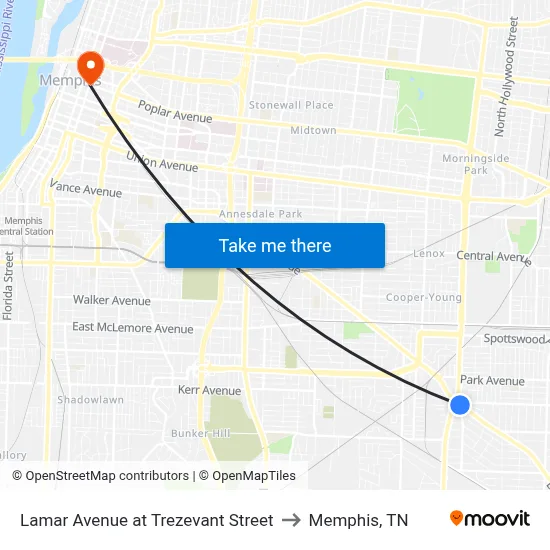 Lamar Avenue at Trezevant Street to Memphis, TN map