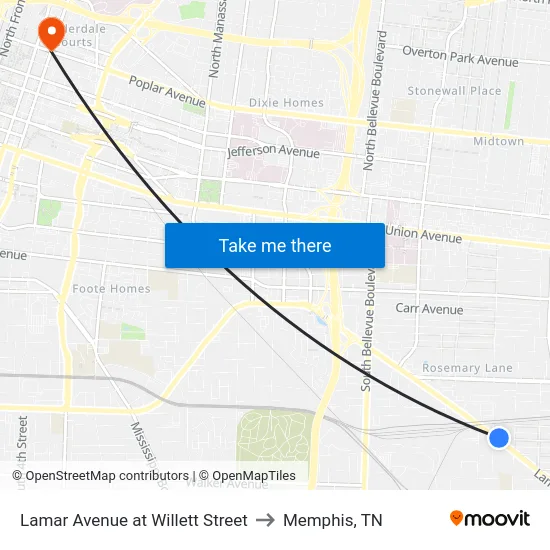 Lamar Avenue at Willett Street to Memphis, TN map