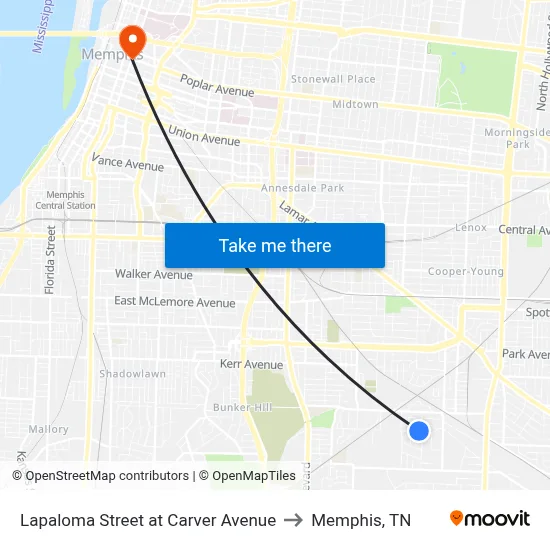 Lapaloma Street at Carver Avenue to Memphis, TN map