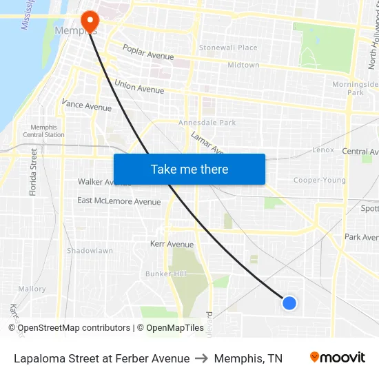 Lapaloma Street at Ferber Avenue to Memphis, TN map