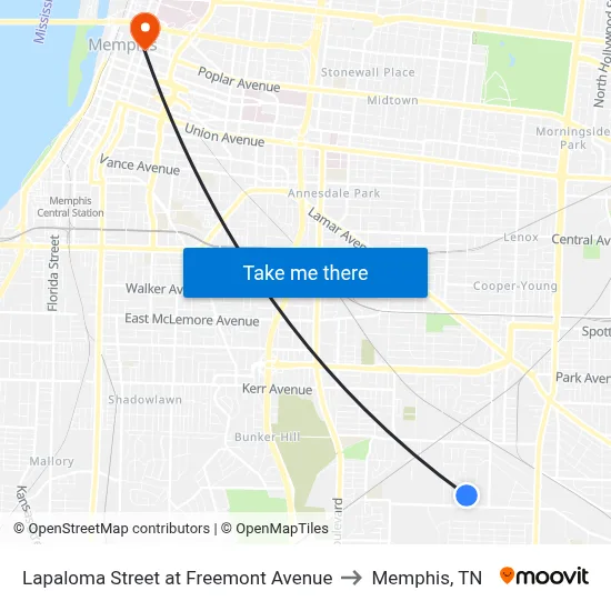 Lapaloma Street at Freemont Avenue to Memphis, TN map