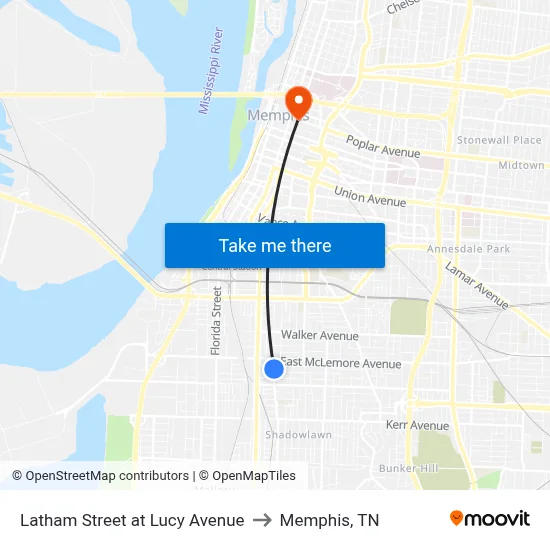 Latham Street at Lucy Avenue to Memphis, TN map