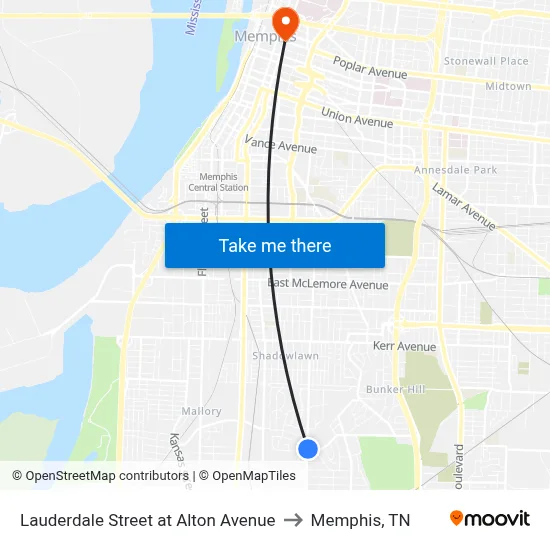 Lauderdale Street at Alton Avenue to Memphis, TN map