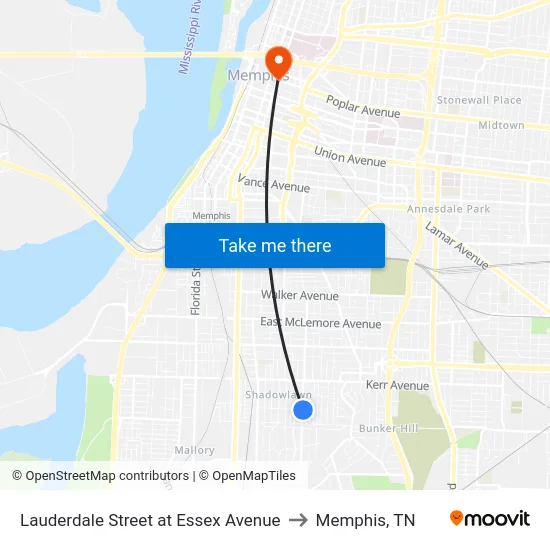 Lauderdale Street at Essex Avenue to Memphis, TN map