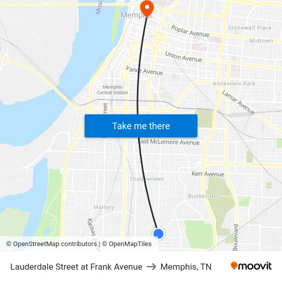Lauderdale Street at Frank Avenue to Memphis, TN map