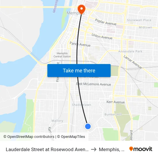Lauderdale Street at Rosewood Avenue to Memphis, TN map