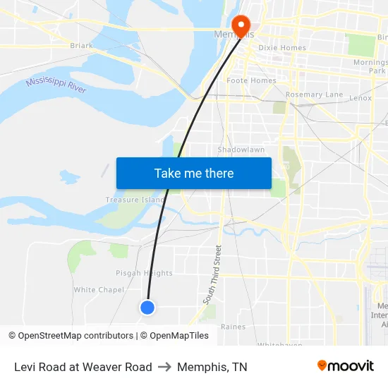 Levi Road at Weaver Road to Memphis, TN map