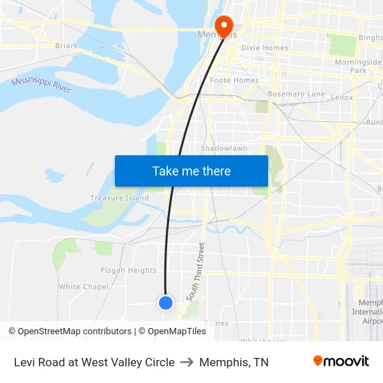 Levi Road at West Valley Circle to Memphis, TN map
