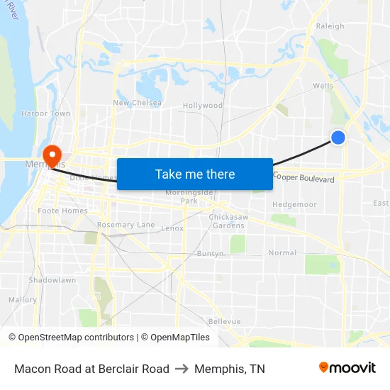 Macon Road at Berclair Road to Memphis, TN map